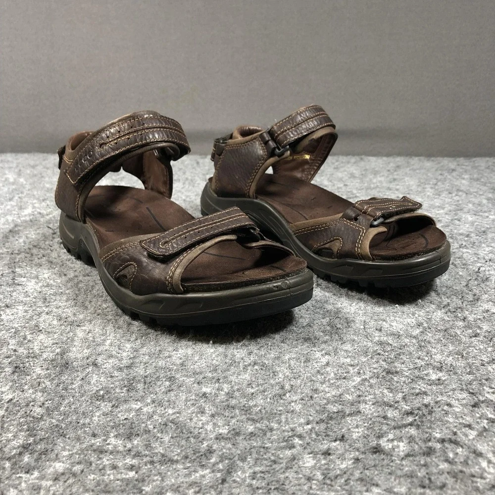 ECCO Yucatan Sandals Mens Size 11 Brown Leather Hook & Loop Walking Comfort